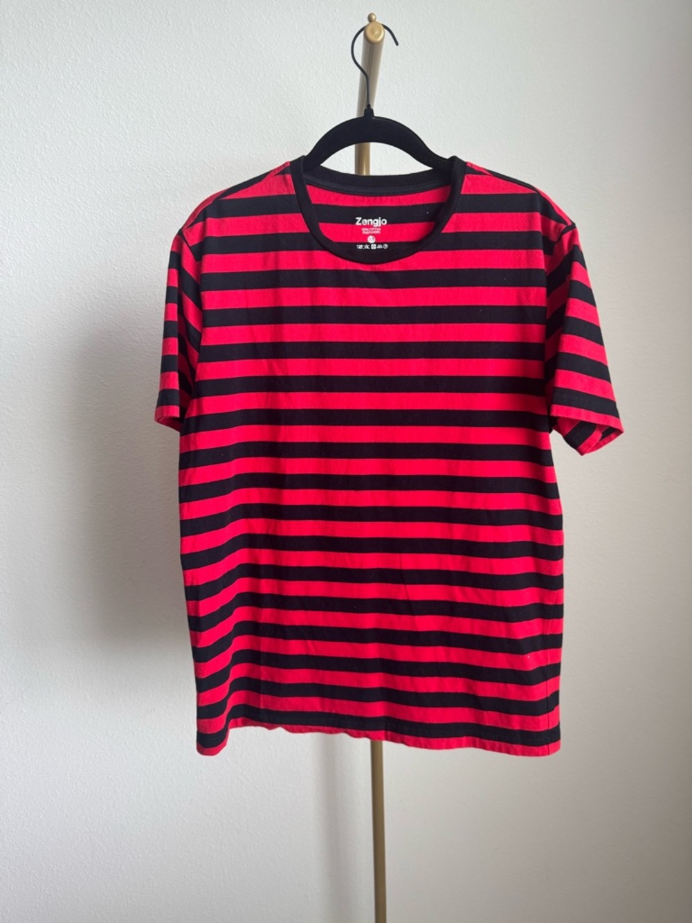 Men’s Red and Black Striped Crewneck Shirt
